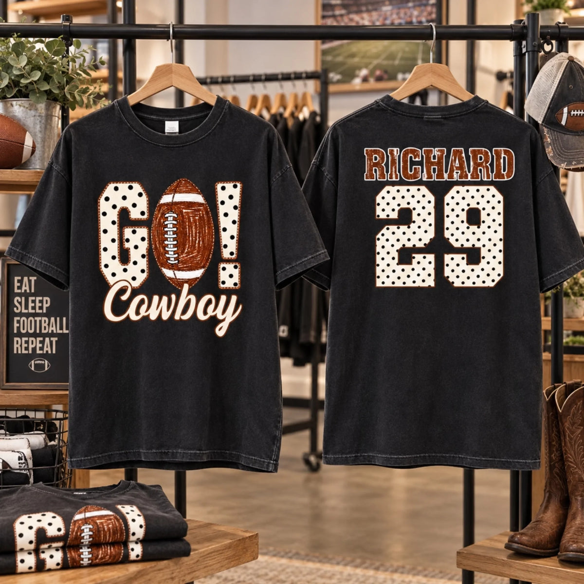Game Day Football Mascot Polka Dots- Personalized Shirt, Custom Team Name Tee, Distressed Game Day , Sports Fan Tee, Gift for Football Mom