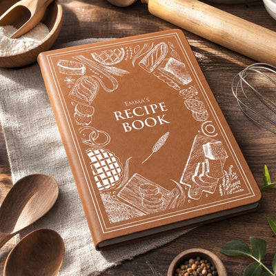 All My Recipes - Personalized Leather Journal, Custom Name Recipe Book, Gift for Mom and Grandma