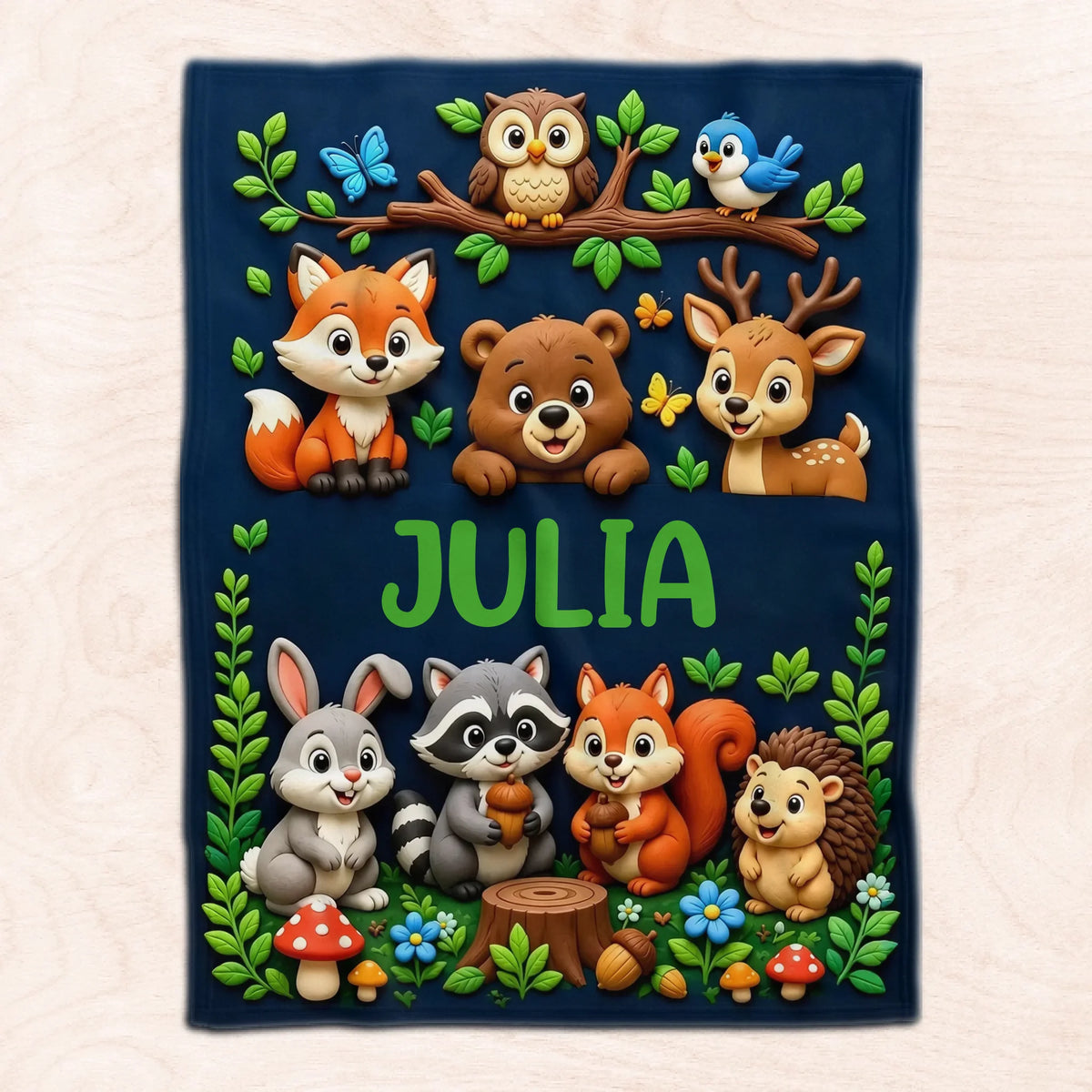 Big Wild Dreams - Personalized Blanket, Custom Name Animals Blanket, Kids Woodland Blanket