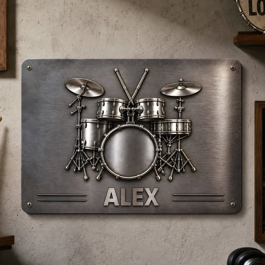 Drums Are My Therapy - Personalized Metal Sign, Gift For Drum Lovers, Brushes Silver Metal Sign