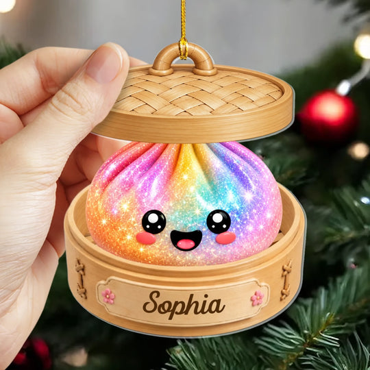 Filled With Love And Dumplings – Personalized Acrylic Ornament, Custom Family Keepsake For Foodie Families, Glitter Dumpling Ornament