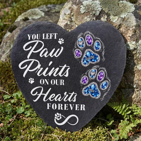 You Left Paw Prints On Our Hearts - Personalized  Memorial Stone, Custom Pet Memorial Gift,  Memorial Gift For Loss Of Pet