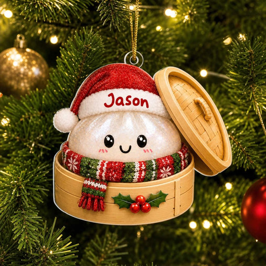 Squishy Dumpling Christmas- Personalized Acrylic Ornament,  Cute Food Christmas Decor, Christmas Holiday Gift