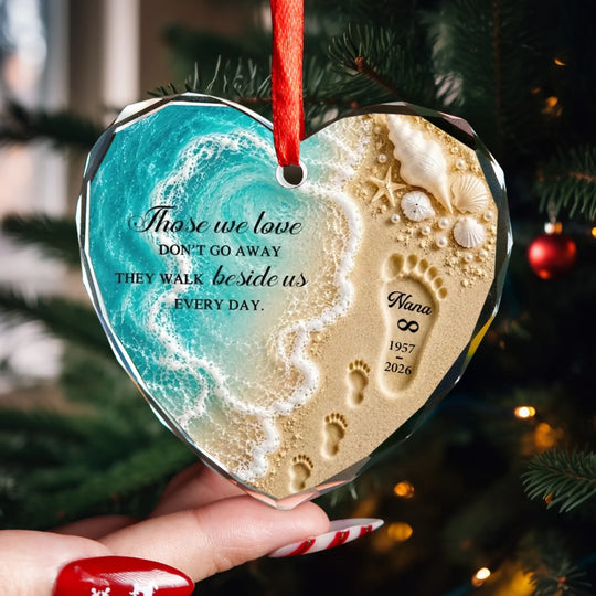 Walking Beside Us - Personalized Glass Ornament, Custom Ocean Bereavement Gift, Memorial Quote Gift for Loss