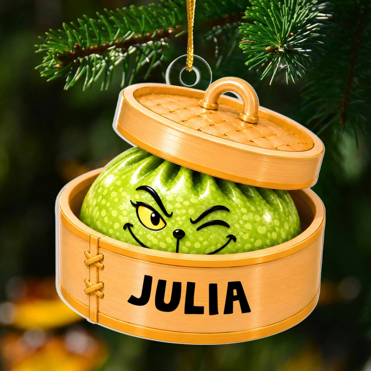 My Little Grinch Dumpling - Personalized Acrylic Ornament, Gift For Dumpling Lovers, Funny Grinch Dumpling Ornament