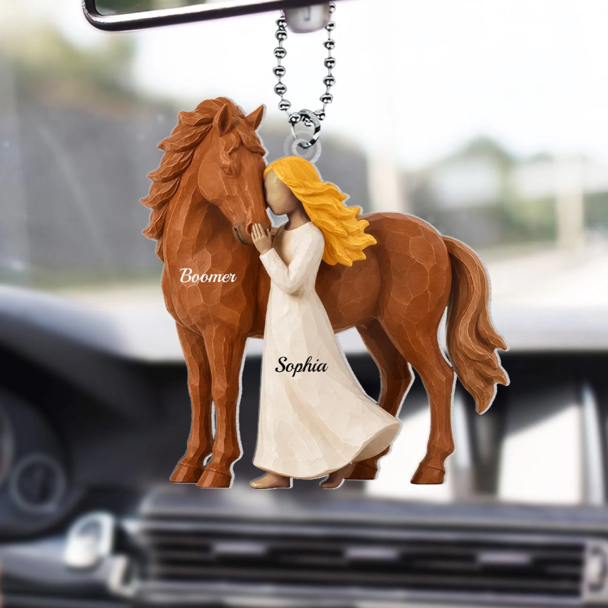 Girl Standing With Horse - Personalized Acrylic Car Hanger, Gift For Horse Lovers