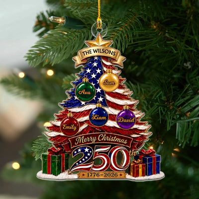 Merry Christmas America Turns 250 - Personalized Acrylic Ornament, Custom Family Patriotic Christmas Decoration, 1776–2026 Keepsake Gift