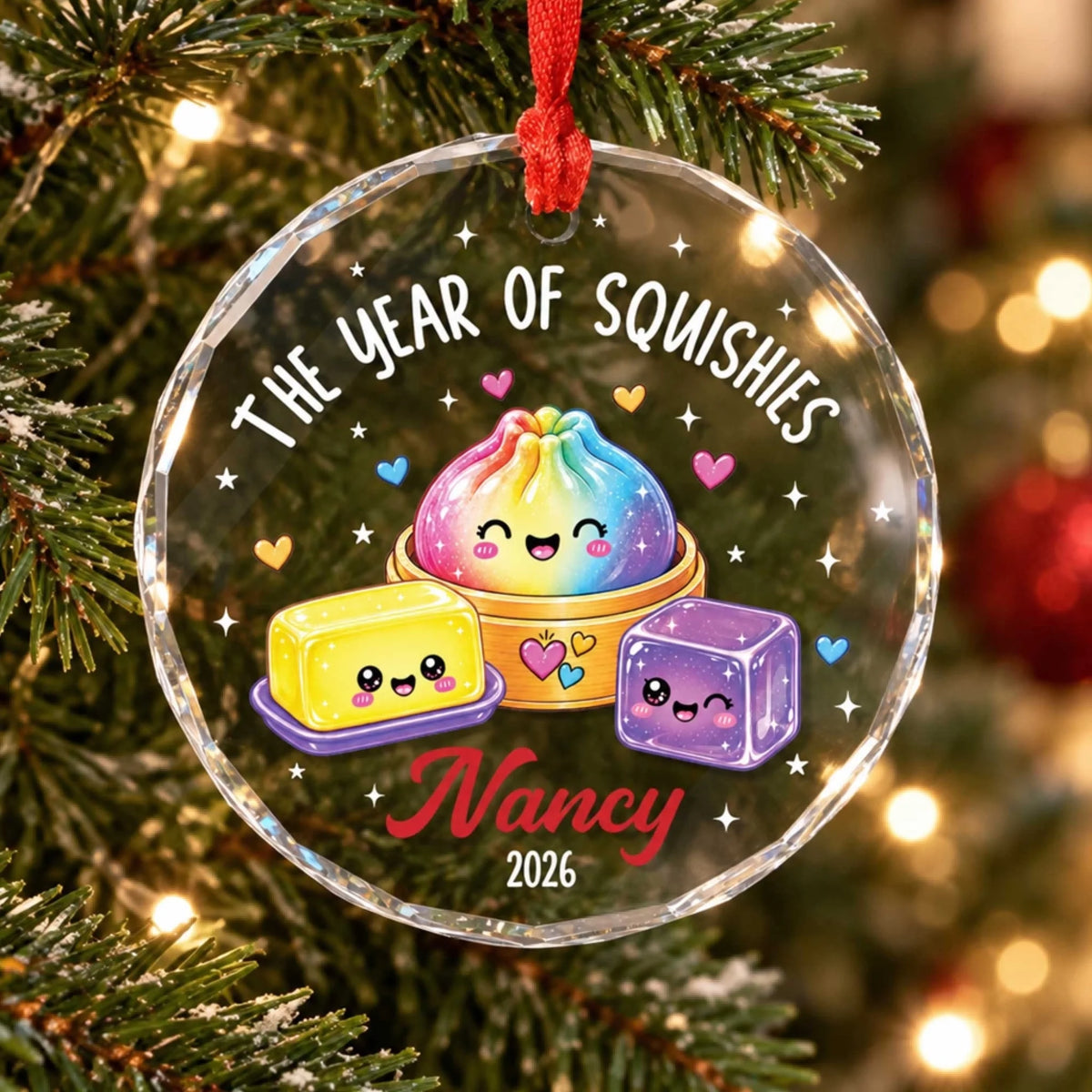 The Year Of Squishies - Personalized Glass Ornament, Butter Dumpling Ice Cube Ornament, Kids Christmas Gift