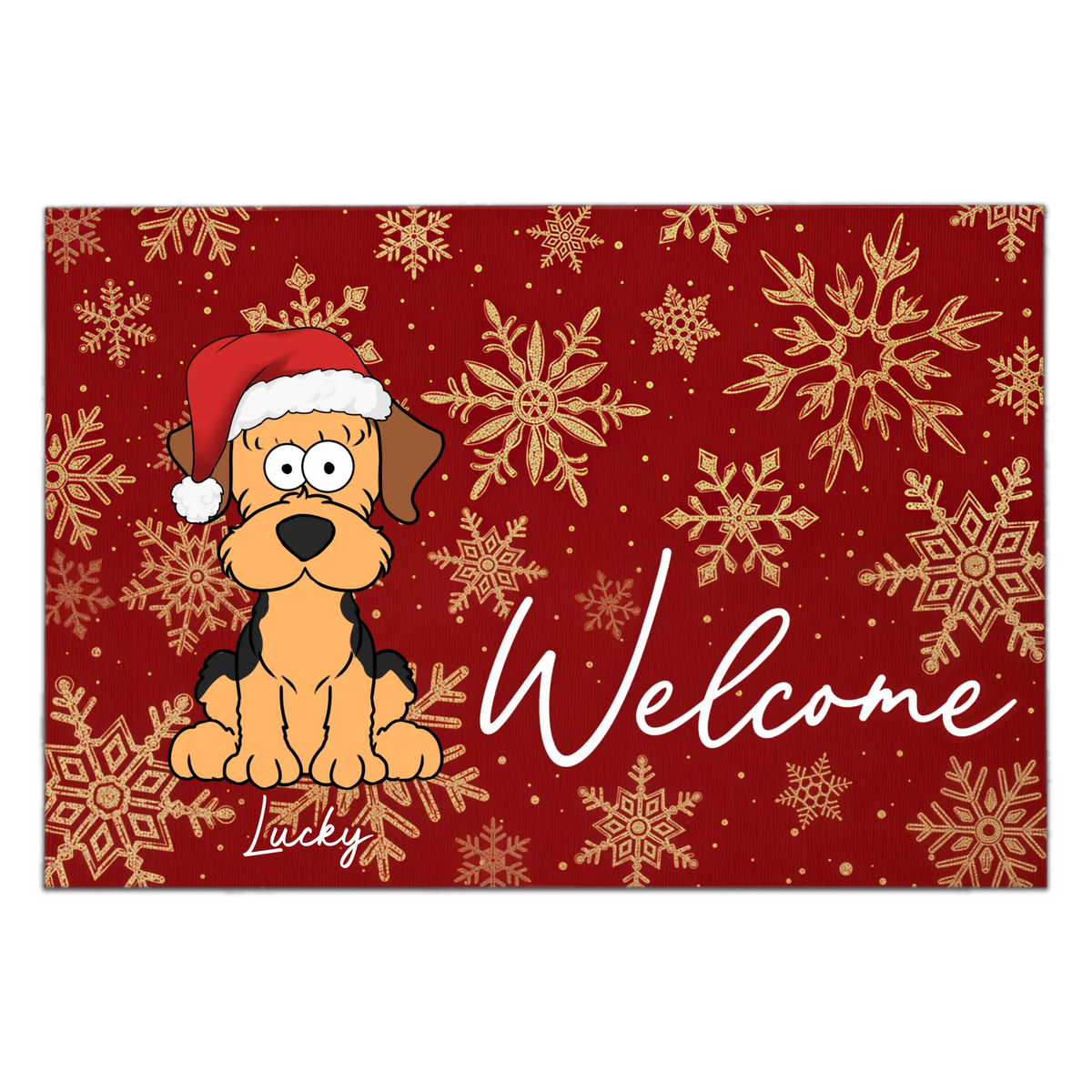 Welcome Christmas With Dog - Personalized Doormat, Custom Dog and Name Doormat, Christmas Decor for Family