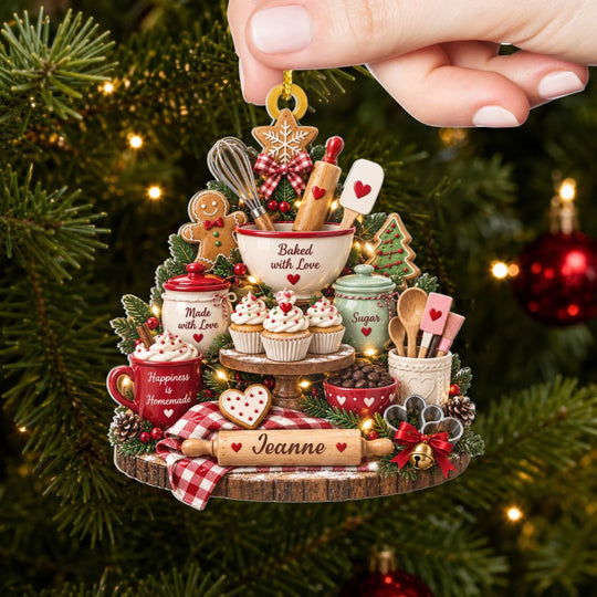 Happiness Is Homemade - Personalized Acrylic Ornament, Custom Name Baking Ornament,  Gift For Baking Lovers