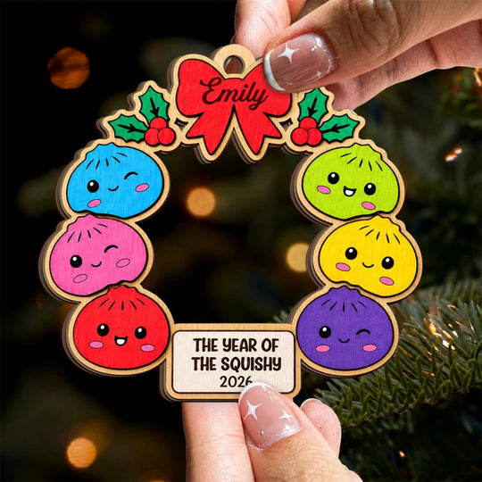 Squishy Dumpling Christmas Wreath - Personalized Wooden Ornament 2026, Viral Dumpling Christmas Ornament