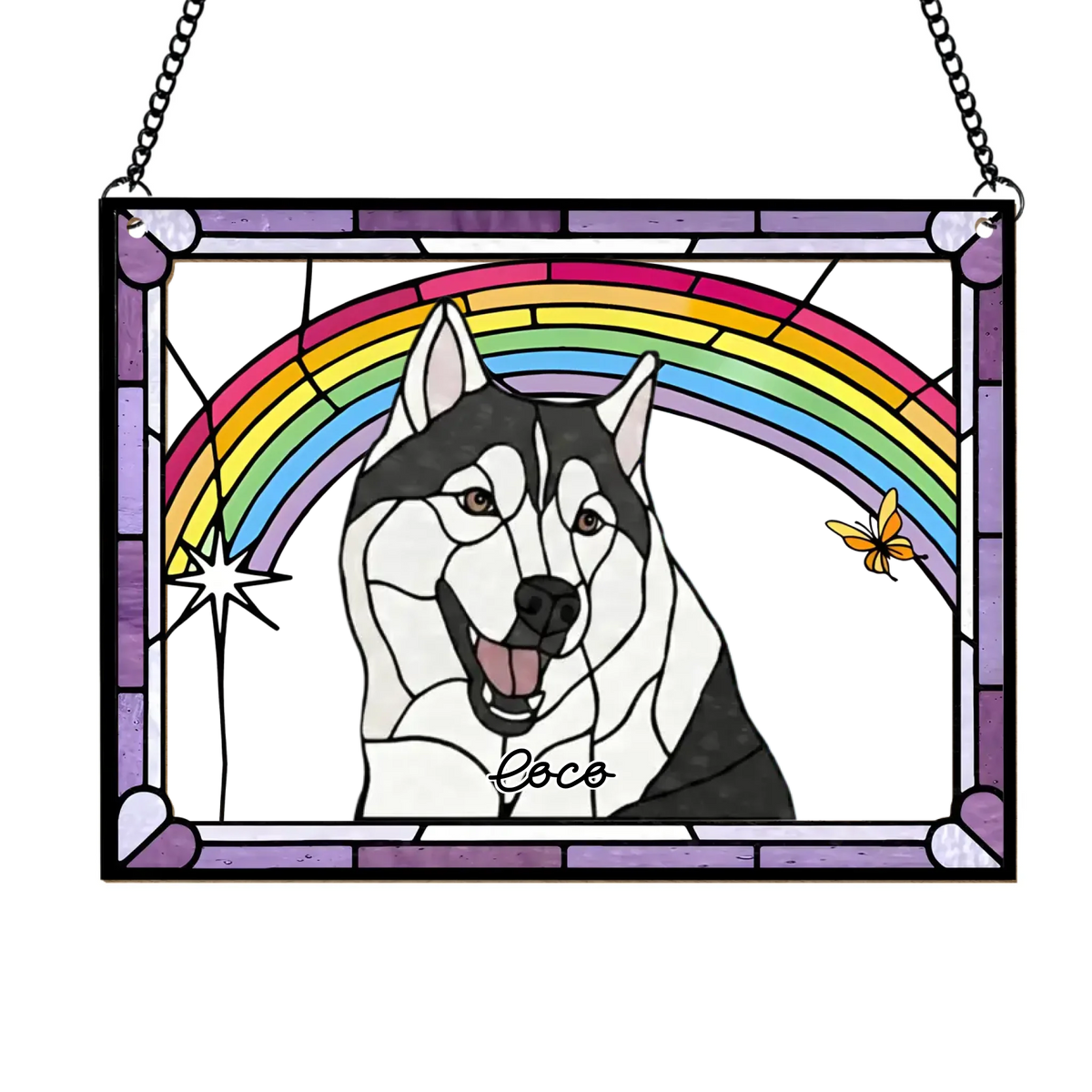 Our Sunshine Has Four Paws - Personalized Window Hanging Suncatcher, Pets Portrait Stained Glass Style, Pet Lover Gift