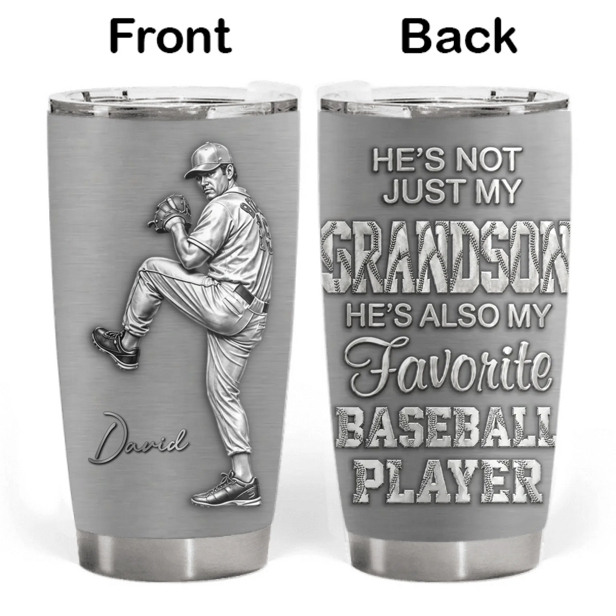 Favorite Baseball Player My Grandson - Personalized Tumbler, Custom 3D Metallic Tumbler Gift For Baseball Fan, Baseball Lovers