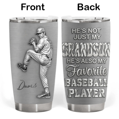 Favorite Baseball Player My Grandson - Personalized Tumbler, Custom 3D Metallic Tumbler Gift For Baseball Fan, Baseball Lovers