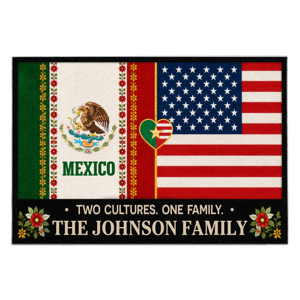 Two Cultures One Family - Personalized Doormat, Mexico USA Family , Culture Home Decor