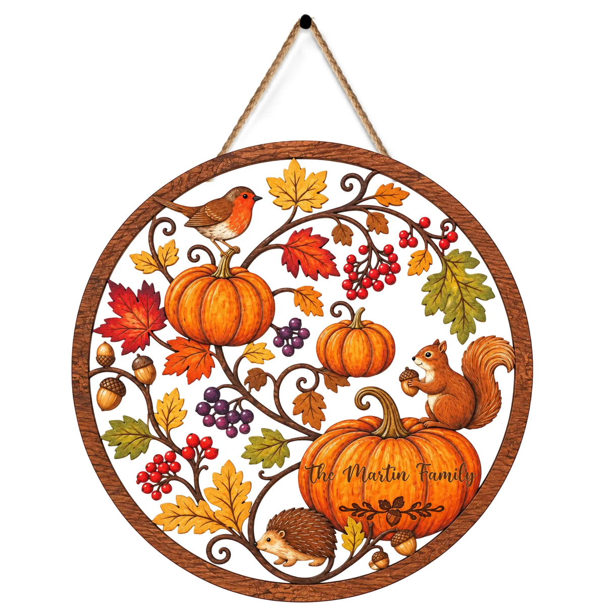 Made With Love For Our Cozy Fall Home - Personalized Wooden Sign, Woodland Animal Fall Porch Decor, Rustic Harvest Wreath Sign