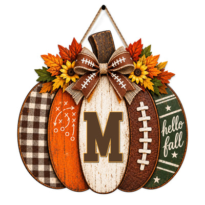 Our Season Begins Here - Personalized Wooden Sign, Autumn Gift For Football Lovers, Pumpkin Door Decor