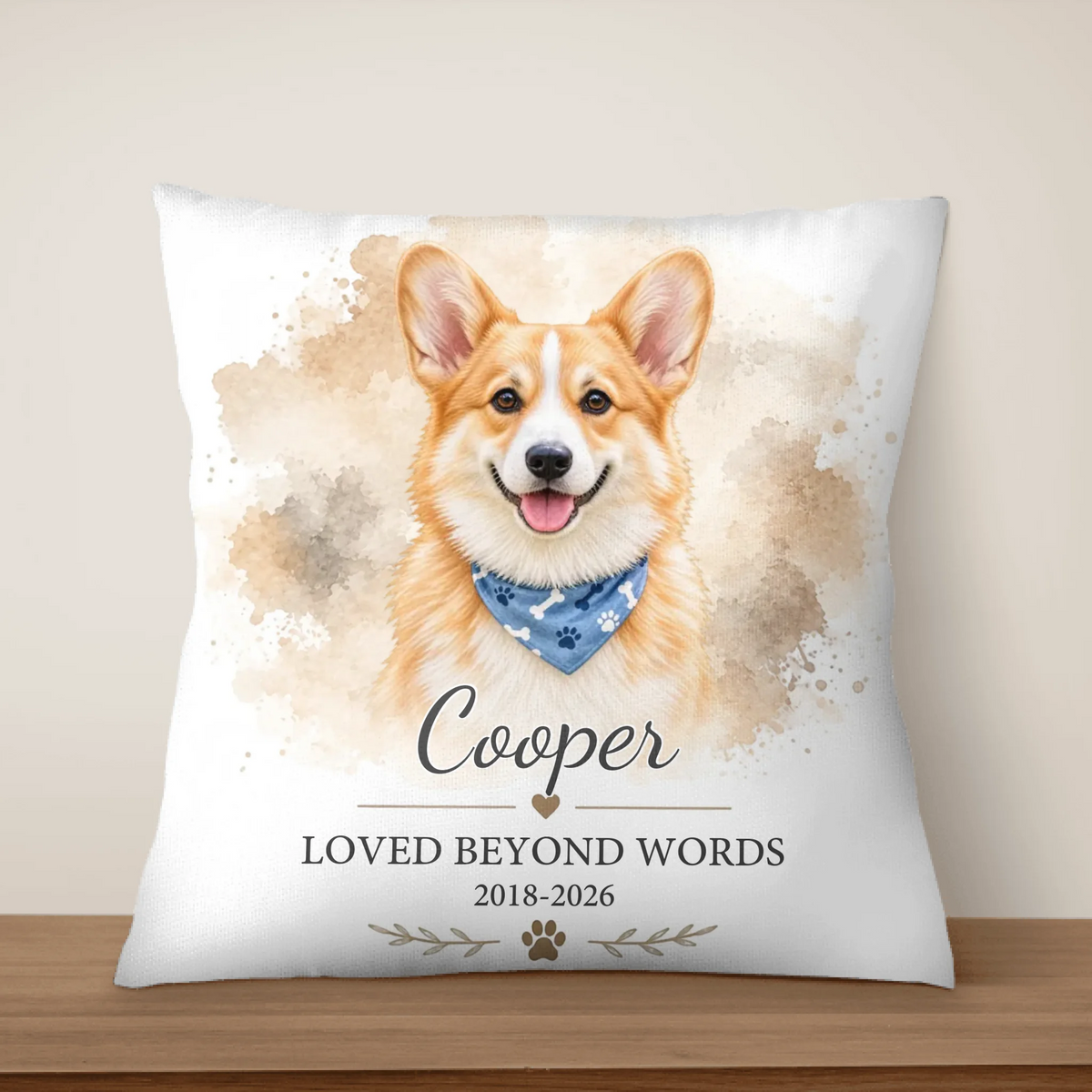 Miss You So Much - Personalized Pillow, Custom Watercolor Pet Photo and Name Pillow, Gift for Pet Lovers
