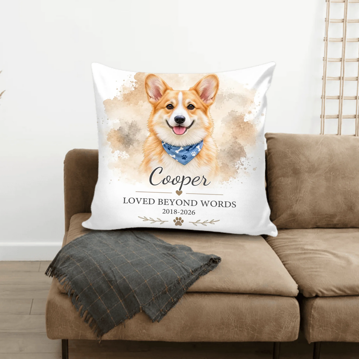 Miss You So Much - Personalized Pillow, Custom Watercolor Pet Photo and Name Pillow, Gift for Pet Lovers