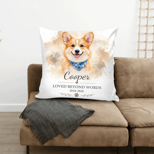 Miss You So Much - Personalized Pillow, Custom Watercolor Pet Photo and Name Pillow, Gift for Pet Lovers