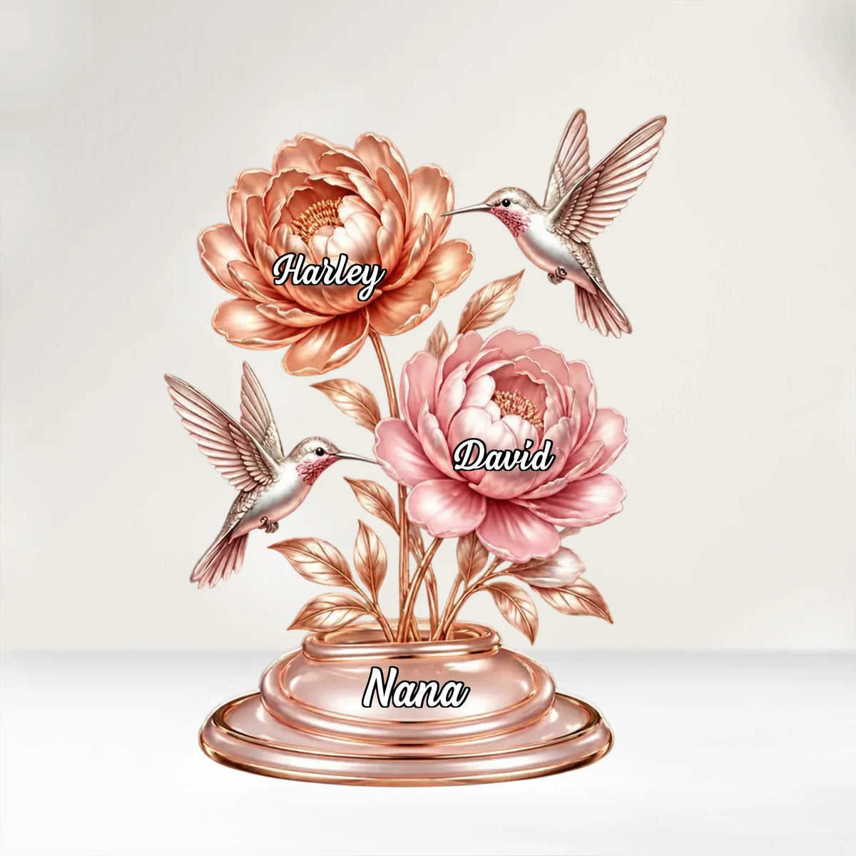 Grandma Rose Gold Peony Bouquet - Personalized Acrylic Plaque, Gift For Grandma, Gift For Family, Nana's Gift