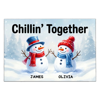Chillin’ Together - Personalized Doormat, Custom Snowman Family Christmas Welcome Mat, Winter Entryway Decor, Holiday Family Gift