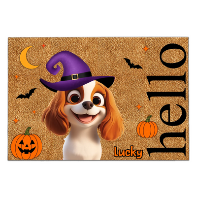 Welcome To Haunted House - Personalized Doormat, Custom Pet Halloween Doormat, Witch Ghost Pumpkin Decor