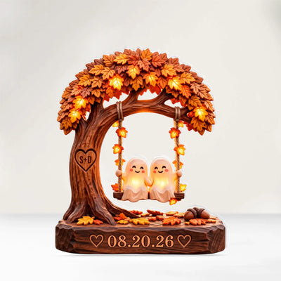 Fall Ghost Couple - Personalized Acrylic Plaque, Custom Autumn Spooky Desk Decor, Wedding Keepsake