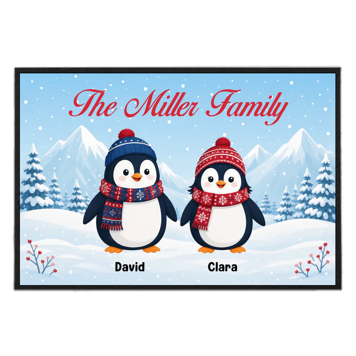 Together Is Our Favorite Place to Be - Personalized Doormat, Penguin Family Door Mat, Christmas Porch Mat, Family Holiday Gift