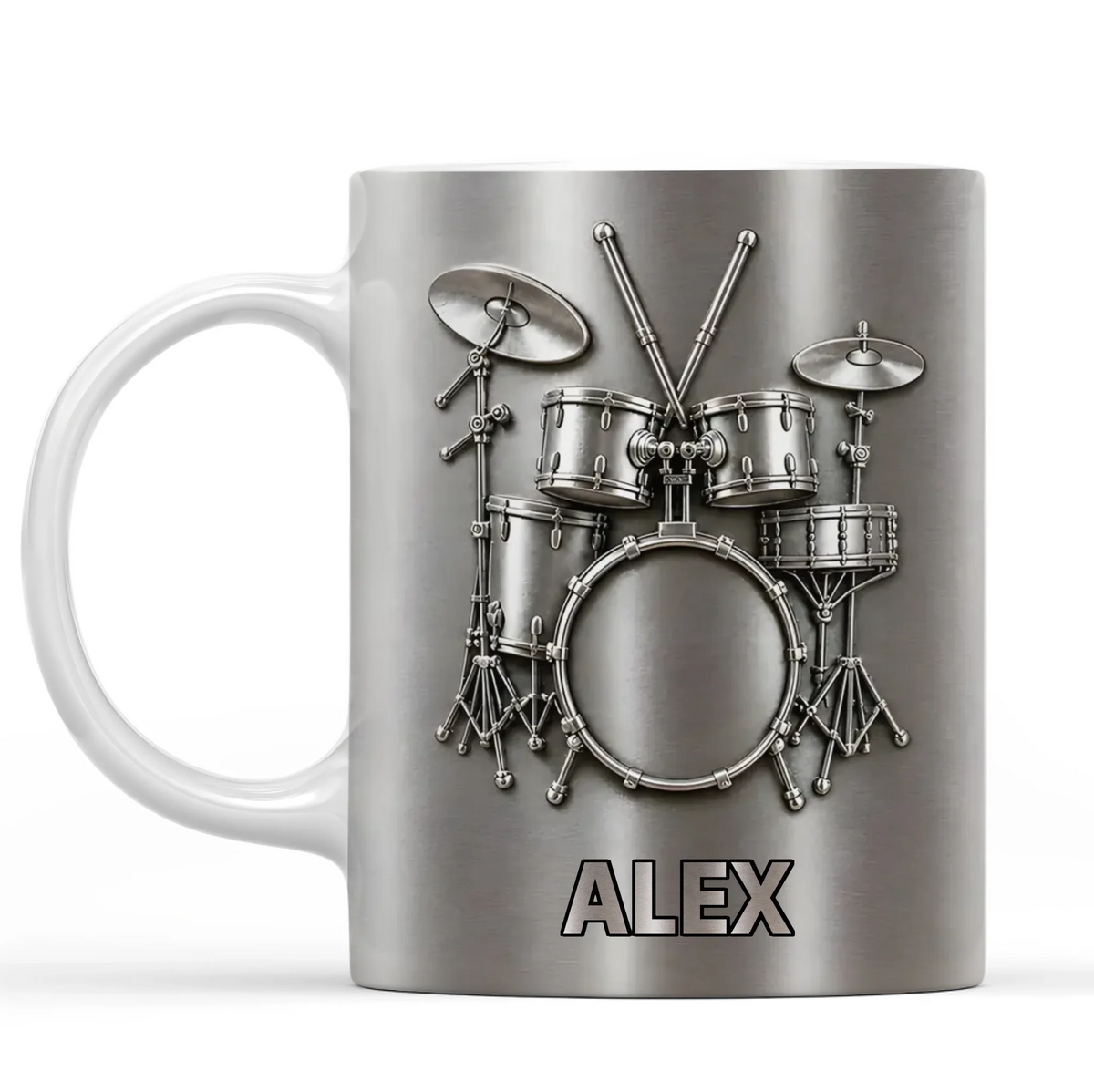 Drums Is My Happy Place – Personalized Mug, Music Lover Gift, 3D Metallic Drum Mug