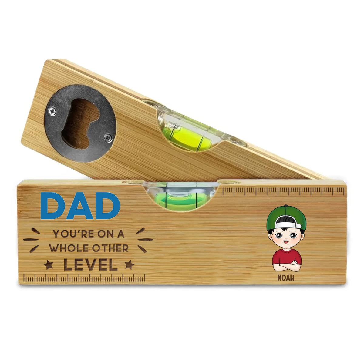 Dad You're On A Whole Other Level - Personalized Wooden Spirit Level Bottle Opener, Gift for Dad/Grandpa