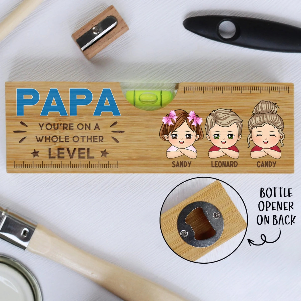 Dad You're On A Whole Other Level - Personalized Wooden Spirit Level Bottle Opener, Gift for Dad/Grandpa