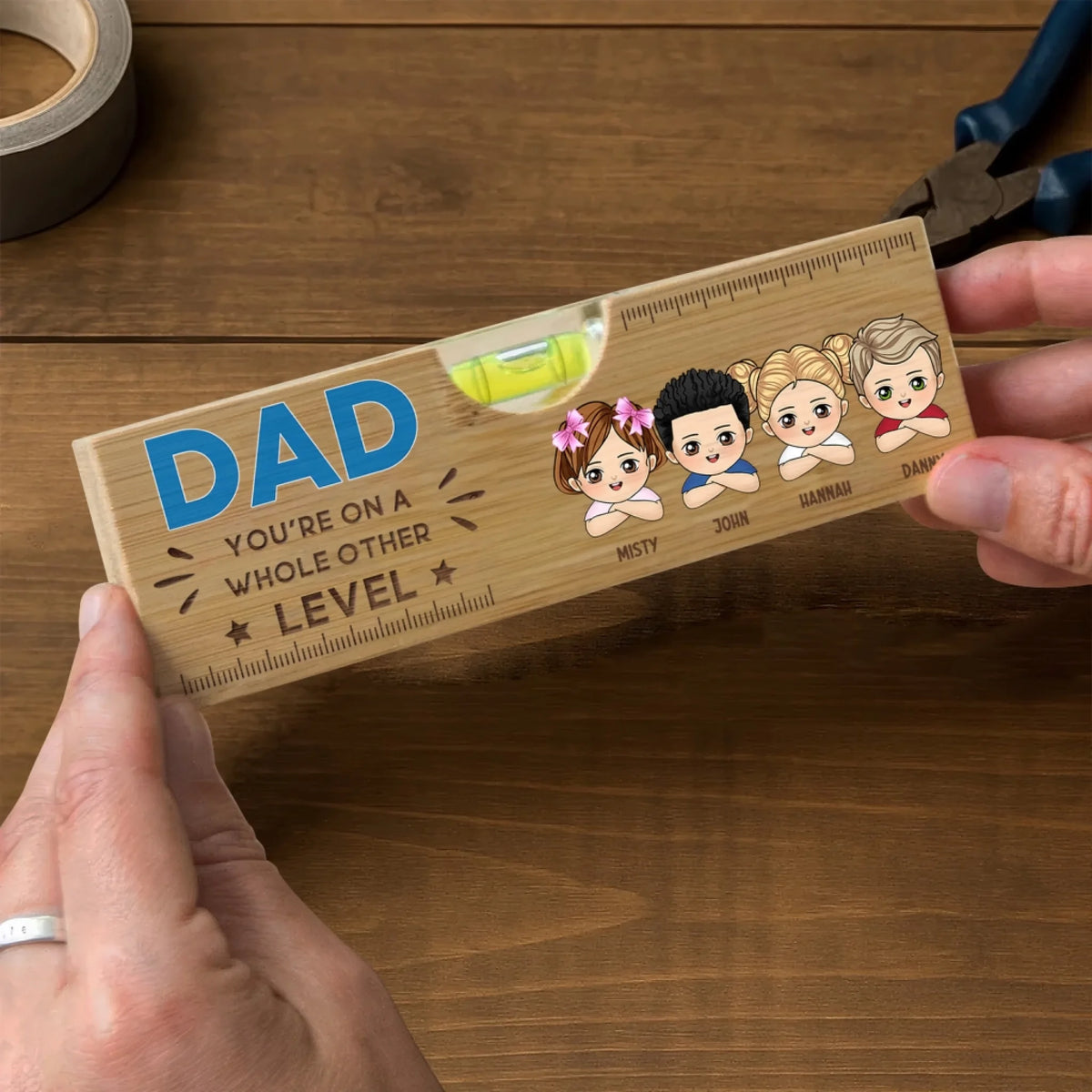 Dad You're On A Whole Other Level - Personalized Wooden Spirit Level Bottle Opener, Gift for Dad/Grandpa