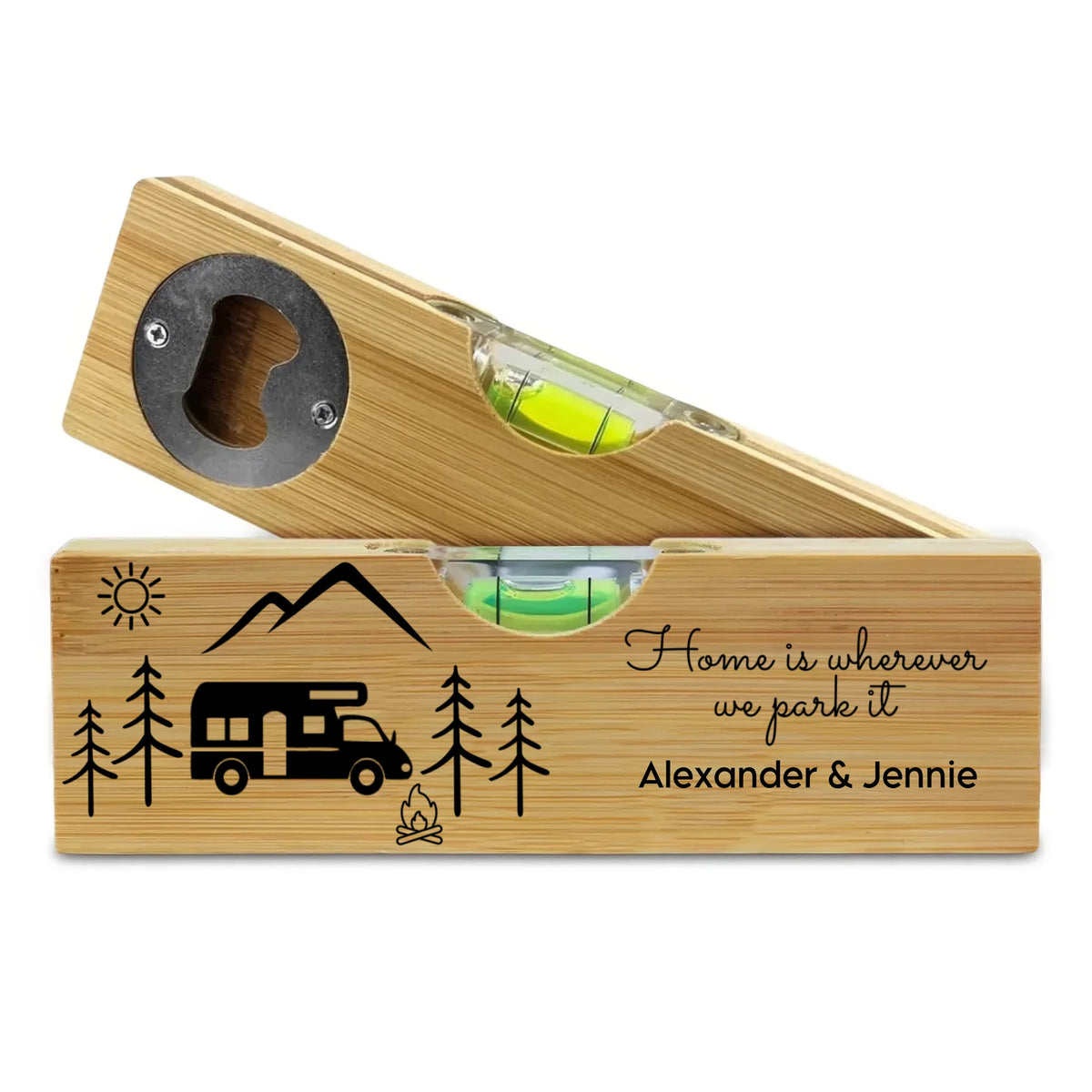 Home Is Wherever We Park It - Personalized Spirit Level Bottle Opener, Camping Lover