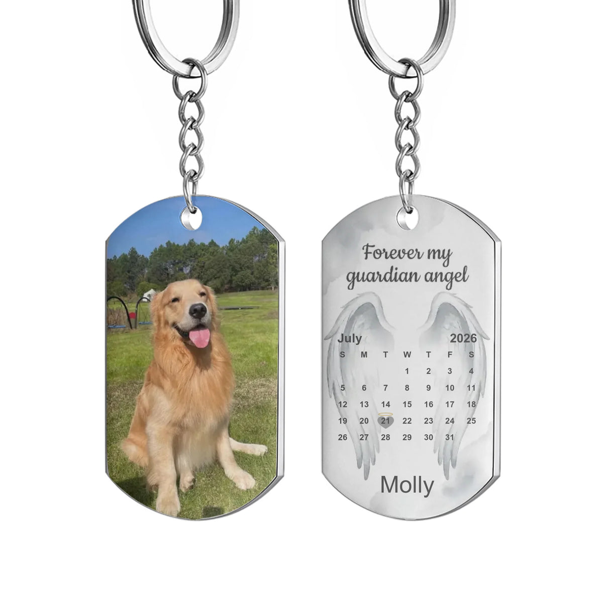 Angel Wings Calendar - Personalized Pet Memorial Keychain, Loss of Dog Gift