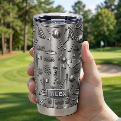 Life Is Better With Golf - Personalized Tumbler, Gift For Golf Lovers, Brushed Silver Metal Tumble, 3D Metallic Golf Lovers Gift