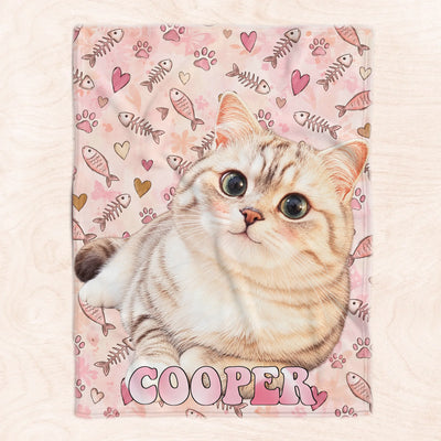 You Had Me At Meow - Personalized Blanket, Custom Cat Watercolor Blanket, Gift for Pet Lovers