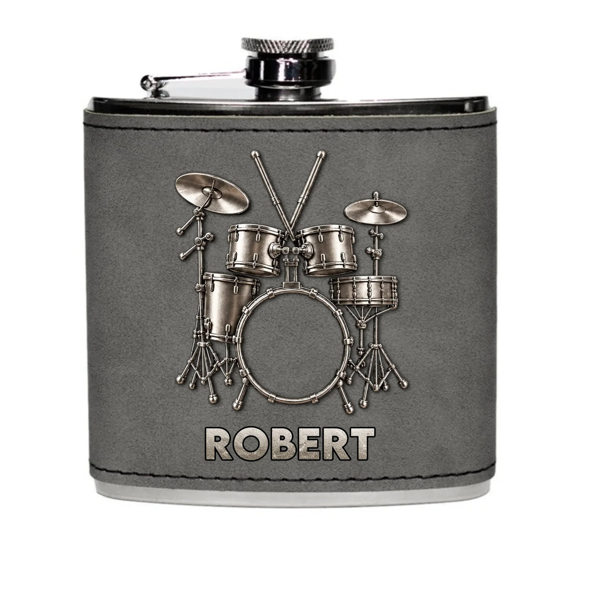 Eat Sleep Drum Repeat - Personalized Leather Hip Flask, Gift For Drum Lovers, Music Lovers Gift