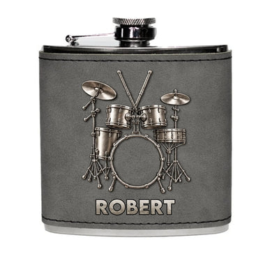 Eat Sleep Drum Repeat - Personalized Leather Hip Flask, Gift For Drum Lovers, Music Lovers Gift