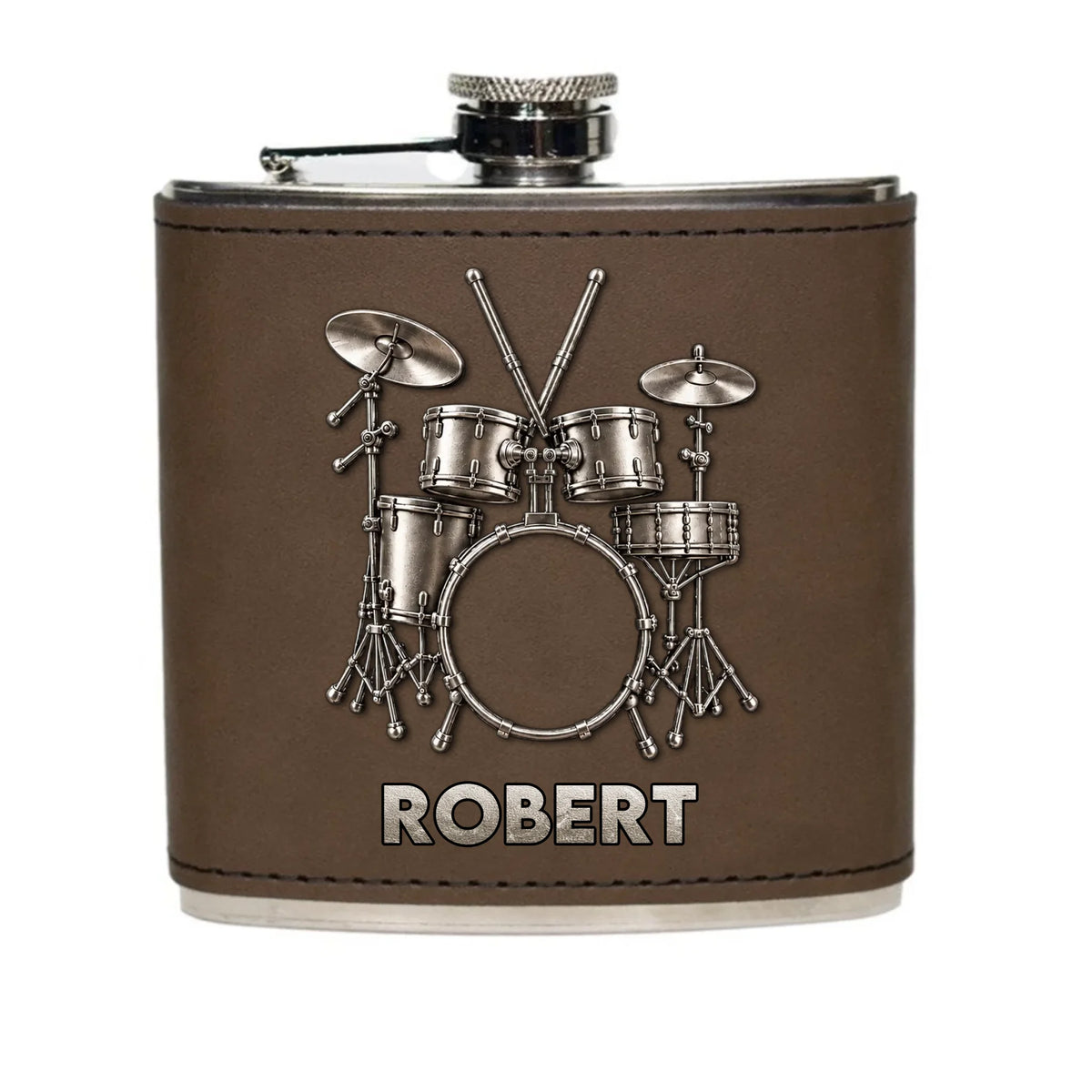 Eat Sleep Drum Repeat - Personalized Leather Hip Flask, Gift For Drum Lovers, Music Lovers Gift