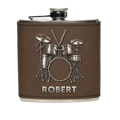 Eat Sleep Drum Repeat - Personalized Leather Hip Flask, Gift For Drum Lovers, Music Lovers Gift