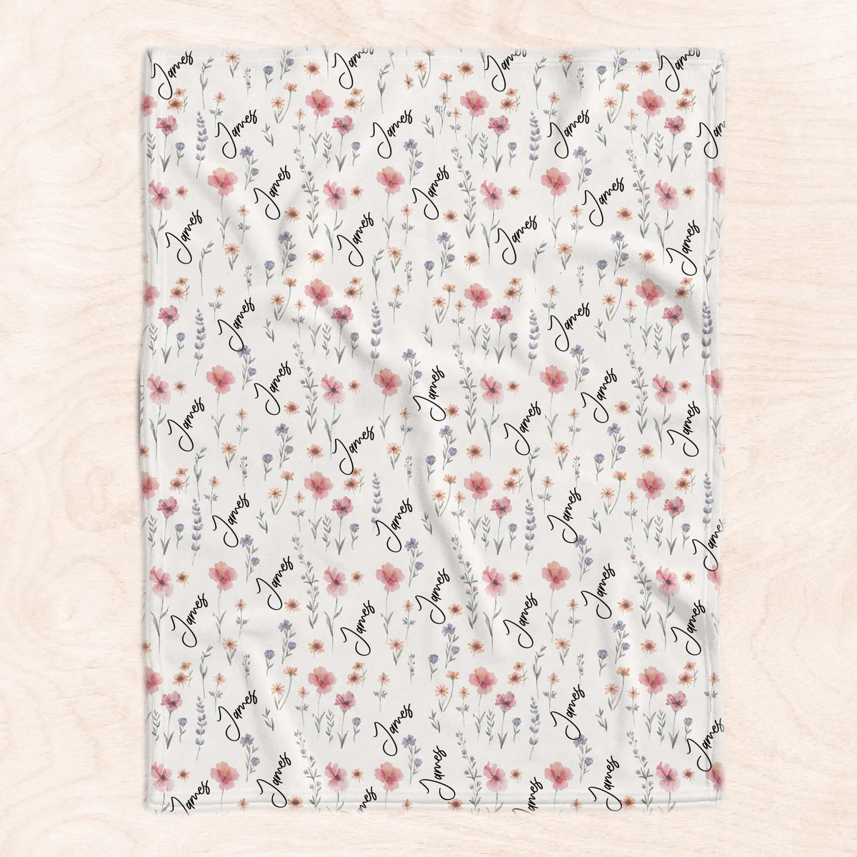 Soft Wildflowers - Personalized Blanket,  Custom Baby Name Blanket, Newborn Girl Nursery Gift