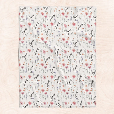 Soft Wildflowers - Personalized Blanket,  Custom Baby Name Blanket, Newborn Girl Nursery Gift