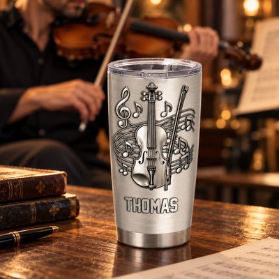 A Meaningful Keepsake For The One Who Turns Every Melody Into a Memory - Personalized Tumbler , Custom 3D Metallic Violin Gift for Violinists, Orchestra Players & Music Lovers copy