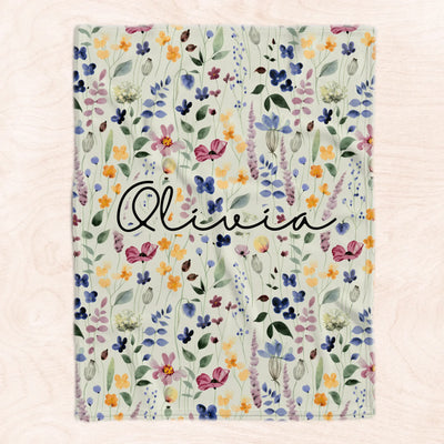 Bloom With Grace - Personalized Blanket, Custom Name Wild Flower Blanket, Gift for Her