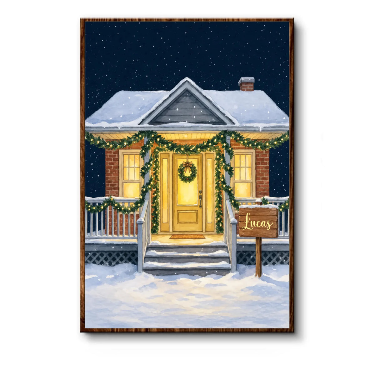 Personalized Family Home Winter Print - Cozy Christmas Scene