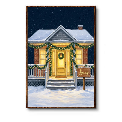 Personalized Family Home Winter Print - Cozy Christmas Scene