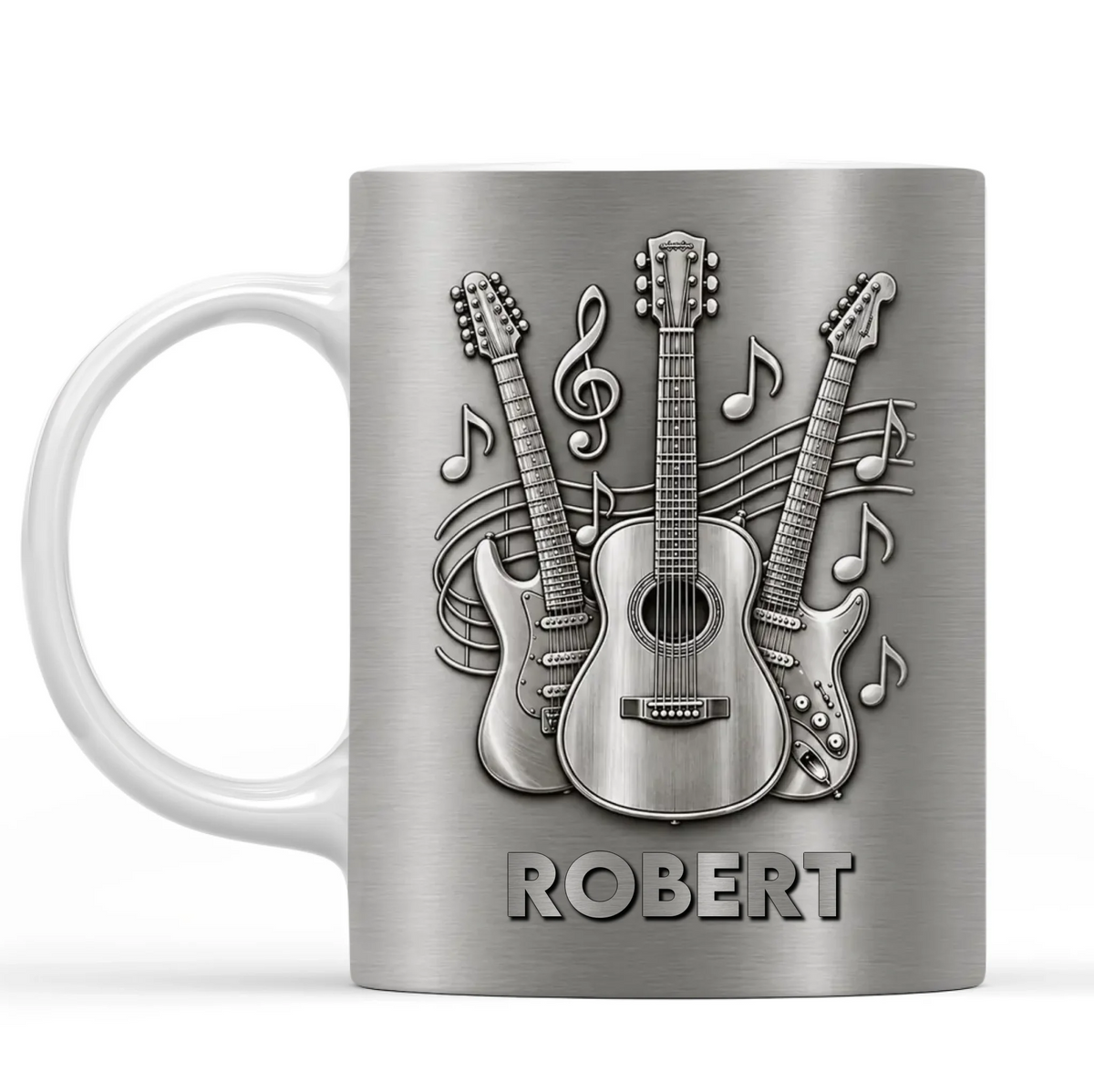 A Gift For The One Who Lets Every Chord Tell Their Story - Personalized Mug, Gift For Guitar Lovers, 3D Metallic Brushed Mug