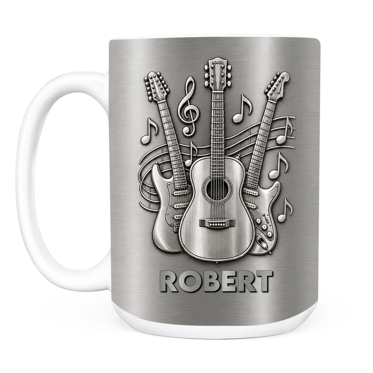 A Gift For The One Who Lets Every Chord Tell Their Story - Personalized Mug, Gift For Guitar Lovers, 3D Metallic Brushed Mug