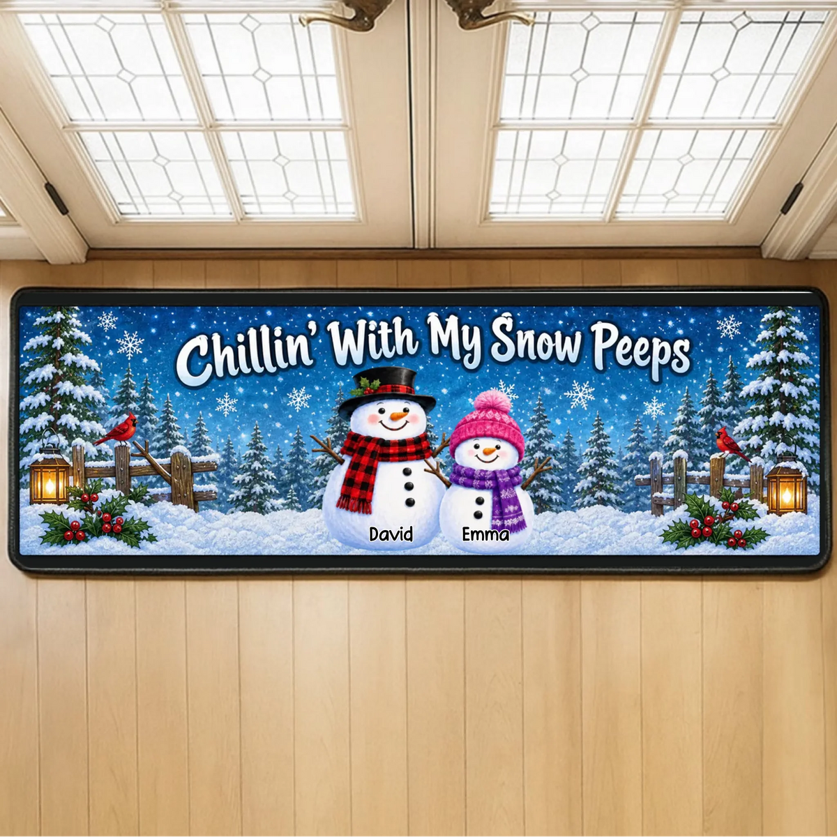 Chillin' With My Snow Peeps - Personalized Snowman Family Runner Rug